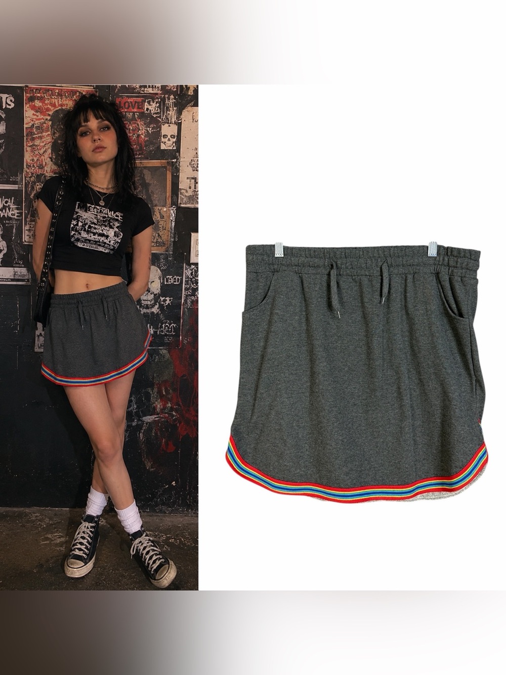 NWT Hot Topic Rainbow Trim Drawstrint Mini Skirt Women's XL